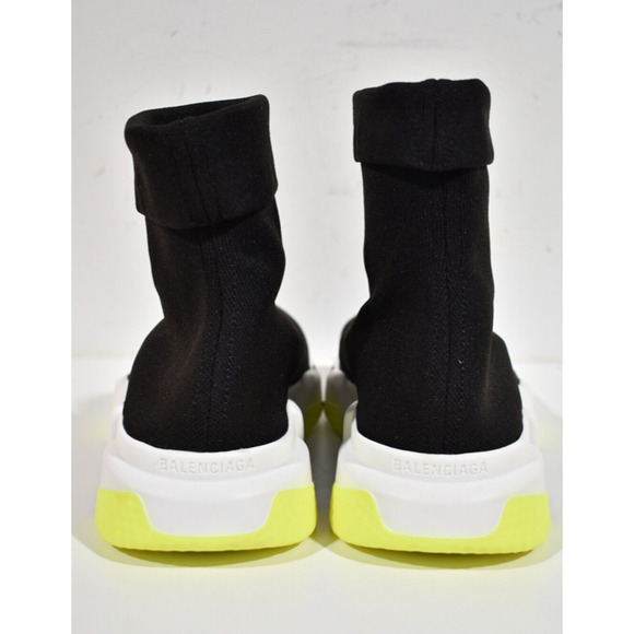 Balenciaga Mens Sock Speed Black White Yellow Logo Cuffed High Top Sneaker 43 10 - Picture 10 of 11